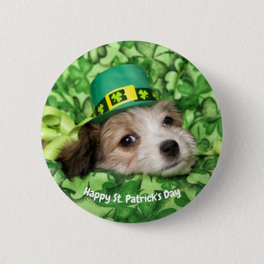 Cute St. Patrick's Day Puppy Ronde Button 5,7 Cm (Voorkant)