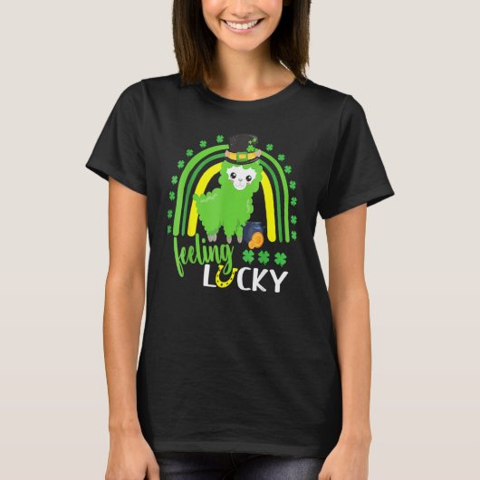 Cute St Patricks Day Rainbow Llama Feeling Lucky S T-shirt (Voorkant)