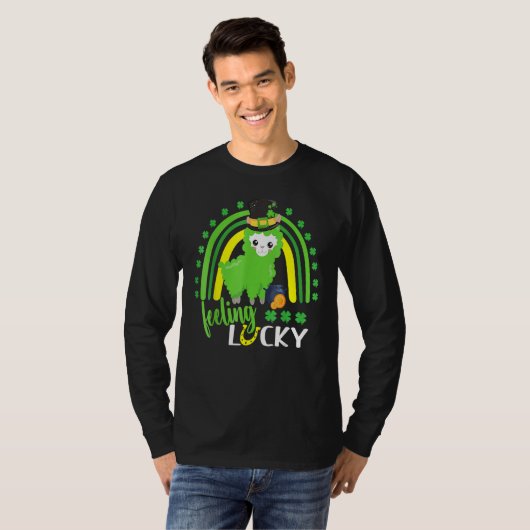 Cute St Patricks Day Rainbow Llama Feeling Lucky S T-shirt (Voorkant volledig)