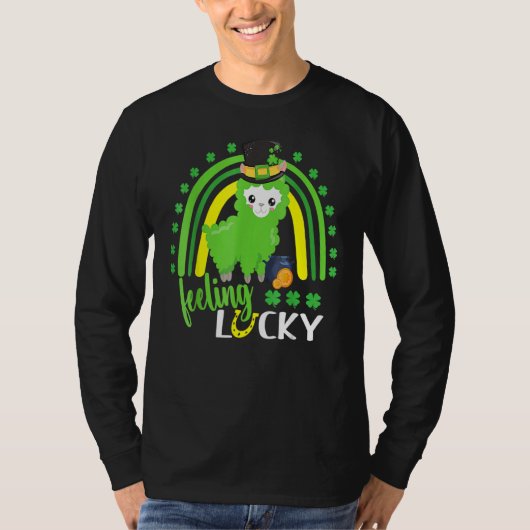 Cute St Patricks Day Rainbow Llama Feeling Lucky S T-shirt (Voorkant)
