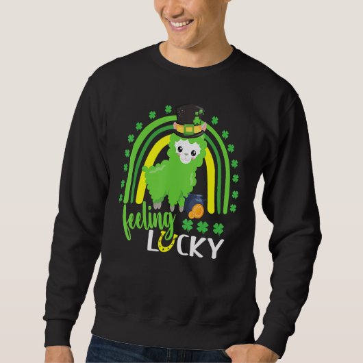 Cute St Patricks Day Rainbow Llama Feeling Lucky Trui (Voorkant)