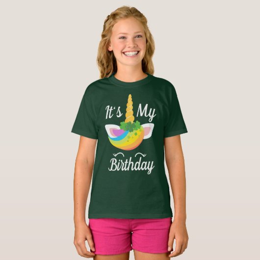 Cute St. Patrick's Day Unicorn Birthday Girl T-shirt (Voorkant volledig)