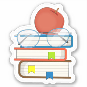 Cute Stack Books Apple Teacher School Sticker