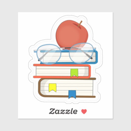 Cute Stack Books Apple Teacher School Sticker (Vel)