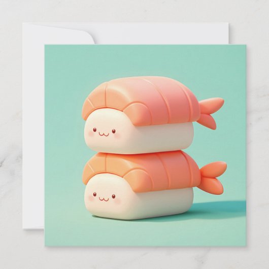 Cute Stacked 3D Clay Shrimp Nigiri Sushi Postcard (Voorkant)
