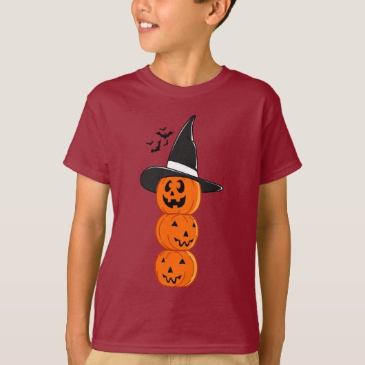 Cute Stacked Pumpkin Witch Halloween Kids' Shirt (Voorkant)
