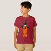 Cute Stacked Pumpkin Witch Halloween Kids' Shirt (Voorkant volledig)