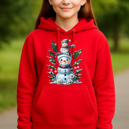 Cute Stacked Snowmen Kids Hoodie Design — Holiday 
