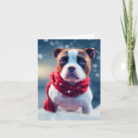 Cute Staffy Puppy in een Red Winter Scarf Kaart (Voorkant)