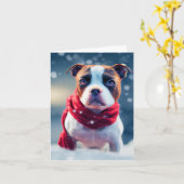 Cute Staffy Puppy in een Red Winter Scarf Kaart (Gele Bloem)