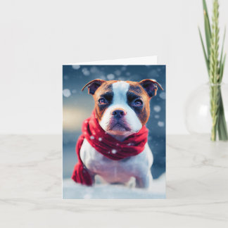 Cute Staffy Puppy in een Red Winter Scarf Kaart
