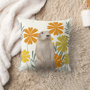 Cute Standing Groundhog - Oranje Flowers Kussen