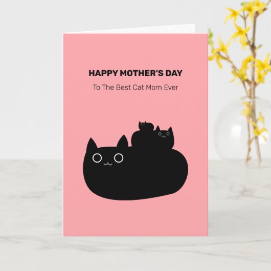 Cute Stapked Black Cats Cat mam Moederdag Kaart (Gele Bloem)