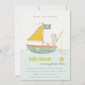 Cute Star Teddy Bear Sailboat Baby shower Invite Bedankkaart (Voorkant)