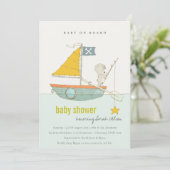 Cute Star Teddy Bear Sailboat Baby shower Invite Bedankkaart (Staand voorkant)