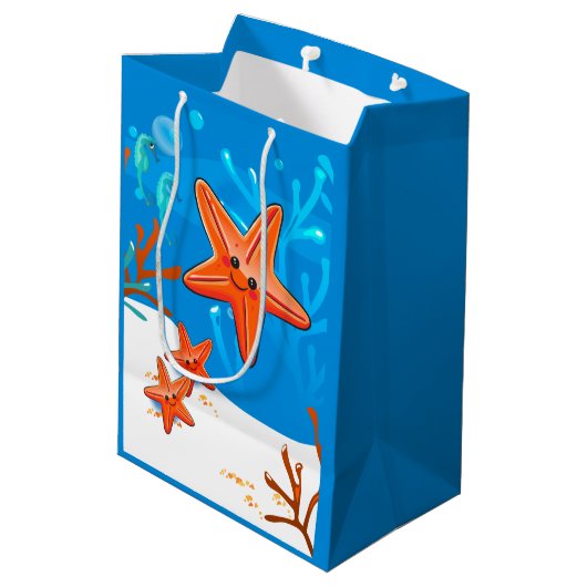 Cute Starfish Ocean Aquatic Birthday Med Gift Bag Medium Cadeauzakje (Achterkant Gekanteld)