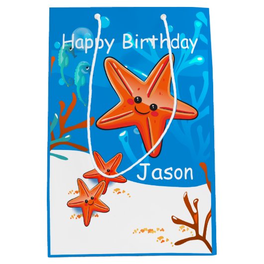Cute Starfish Ocean Aquatic Birthday Med Gift Bag Medium Cadeauzakje (Voorkant)