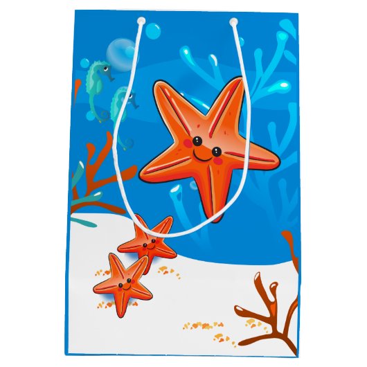 Cute Starfish Ocean Aquatic Birthday Med Gift Bag Medium Cadeauzakje (Achterkant)
