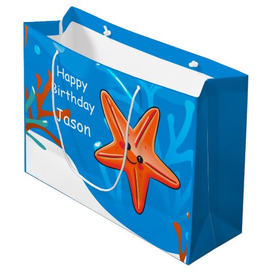 Cute Starfish Star Birthday Custom Lg Gift Bag Groot Cadeauzakje (Voorkant Gekanteld)