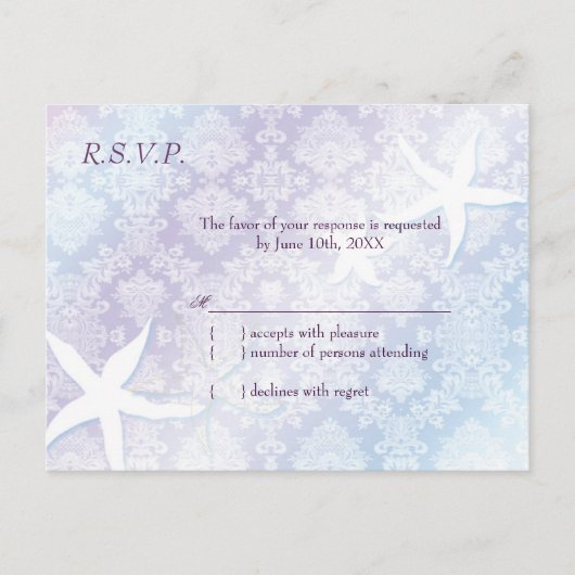 Cute Starfish Tropical Wedding RSVP Uitnodiging Briefkaart (Voorkant)