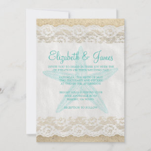 Cute Starfish Wedding Invitations Kaart