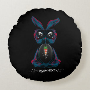 Cute Starlight Eyes Bunny in Yoga Pose Meditation Rond Kussen