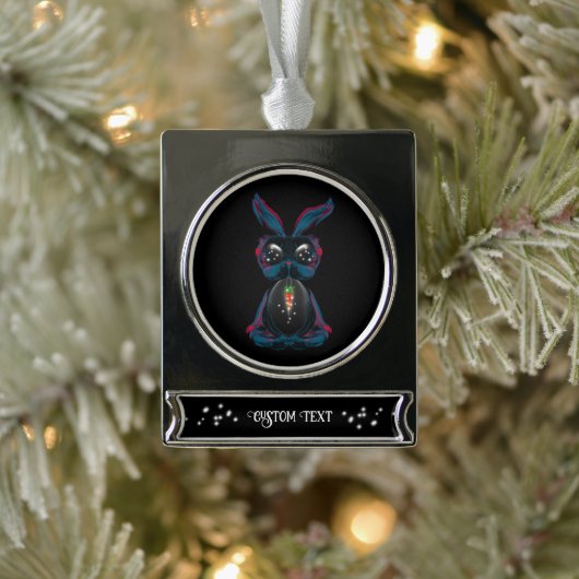 Cute Starlight Eyes Bunny in Yoga Pose Meditation Verzilverd Banner Ornament (Boom)
