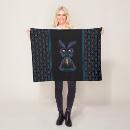 Cute Starlight Eyes Rabbit in Yoga Pose Meditation Fleece Deken