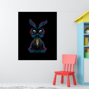 Cute Starlight Eyes Rabbit in Yoga Pose Meditation Poster