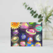 Cute Starry Cosmic Buitenspace Planets Briefkaart (Staand voorkant)