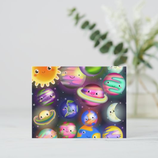 Cute Starry Cosmic Buitenspace Planets Briefkaart (Staand voorkant)
