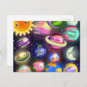 Cute Starry Cosmic Buitenspace Planets Briefkaart (Voorkant / Achterkant)