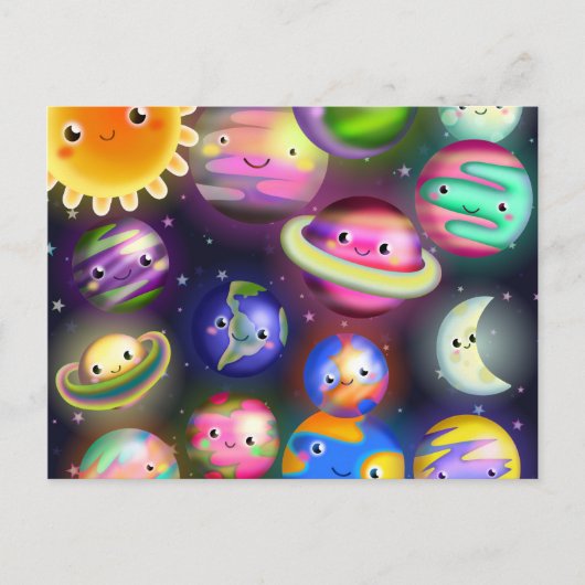 Cute Starry Cosmic Buitenspace Planets Briefkaart (Voorkant)