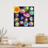 Cute Starry Cosmic Buitenspace Planets Poster (Keuken)