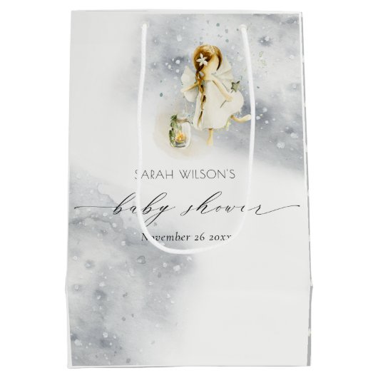 Cute Starry Magical Waterverf Fairy Baby shower Medium Cadeauzakje (Achterkant)