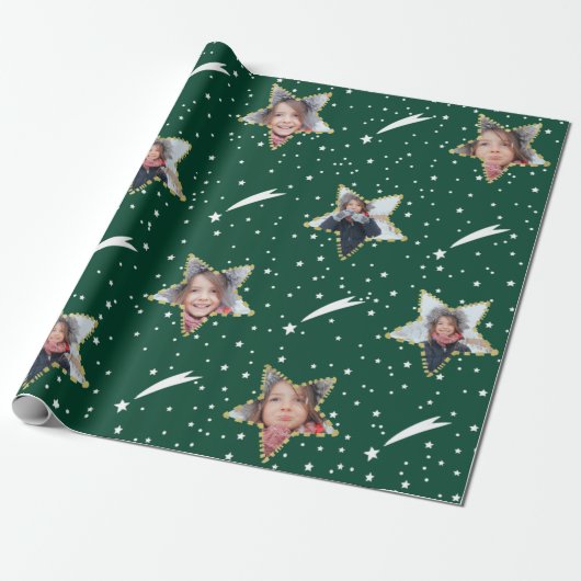 Cute Starry Pattern Uw eigen foto Kerstmis Cadeaupapier (Uitgerold)