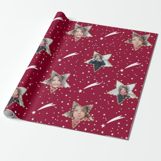 Cute Starry Pattern Uw eigen foto Kerstmis Cadeaupapier (Uitgerold)