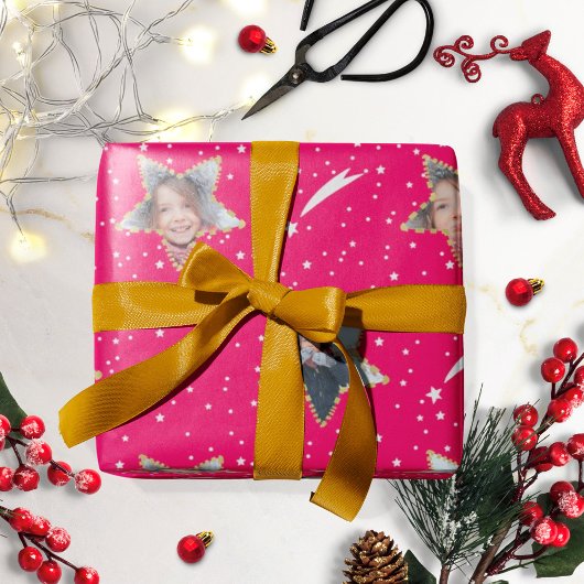 Cute Starry Pattern Uw eigen foto Kerstmis Cadeaupapier