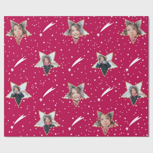 Cute Starry Pattern Uw eigen foto Kerstmis Cadeaupapier (Vlak)