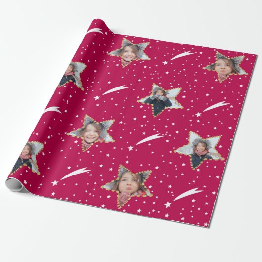 Cute Starry Pattern Uw eigen foto Kerstmis Cadeaupapier (Uitgerold)