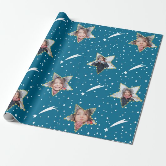 Cute Starry Pattern Uw eigen foto Kerstmis Cadeaupapier (Uitgerold)