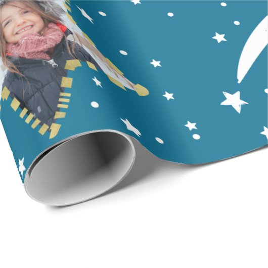 Cute Starry Pattern Uw eigen foto Kerstmis Cadeaupapier (Rol Hoek)