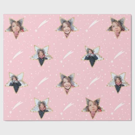 Cute Starry Pattern Uw eigen foto Kerstmis Cadeaupapier (Vlak)