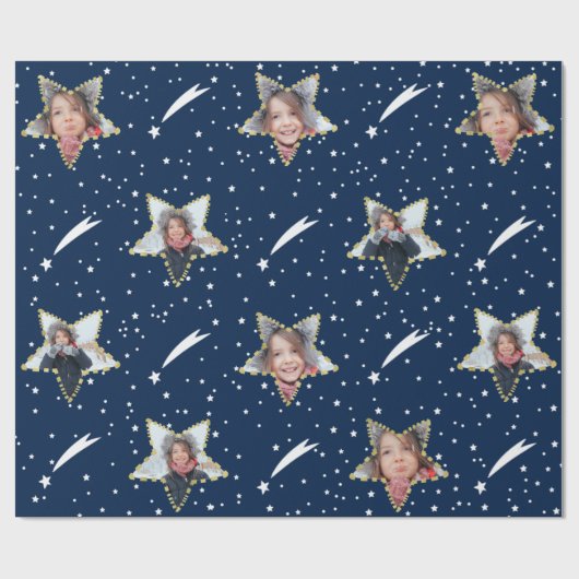 Cute Starry Pattern Uw eigen foto Kerstmis Cadeaupapier (Vlak)