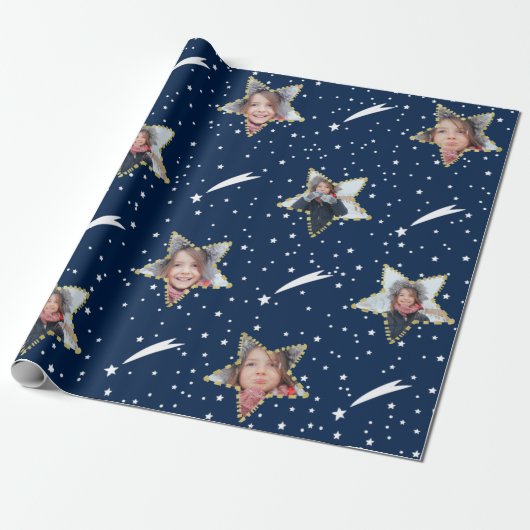 Cute Starry Pattern Uw eigen foto Kerstmis Cadeaupapier (Uitgerold)