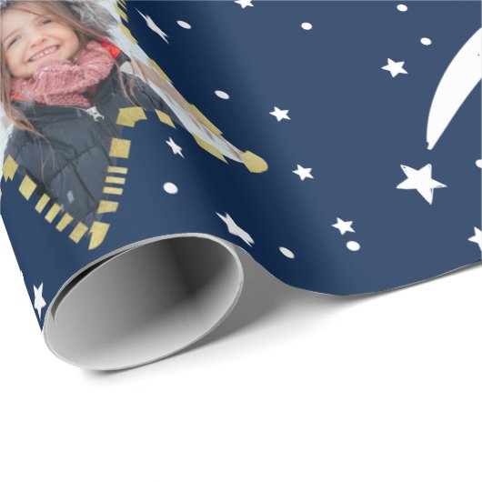 Cute Starry Pattern Uw eigen foto Kerstmis Cadeaupapier (Rol Hoek)