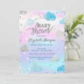Cute Stars & Clouds Holographic Baby shower Kaart (Staand voorkant)