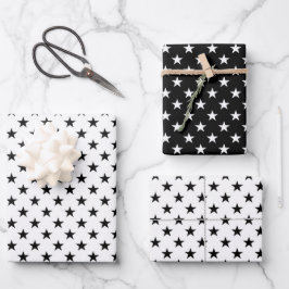 Cute Stars Pattern Black and White Inpakpapier Vel