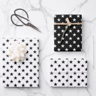 Cute Stars Pattern Black and White Inpakpapier Vel
