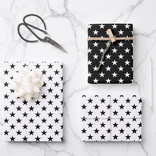 Cute Stars Pattern Black and White Inpakpapier Vel (Voorkant)